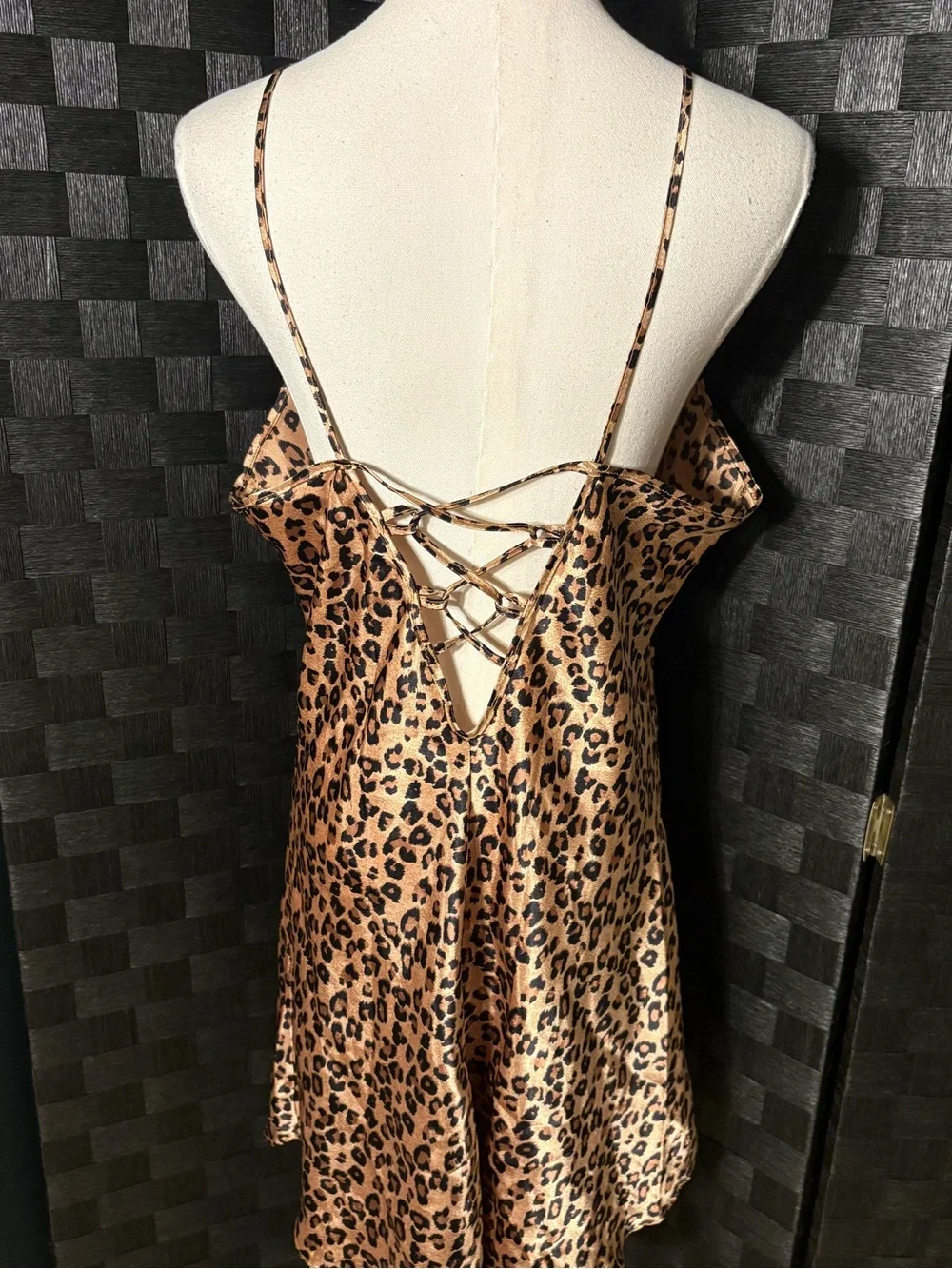 90s Vintage Intimate Moods Cheetah Animal Print Satin Chemise Slip Dress